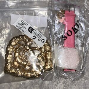 Gold cosmetic jewelry bamboo heart earrings and watch set pink SHEIN